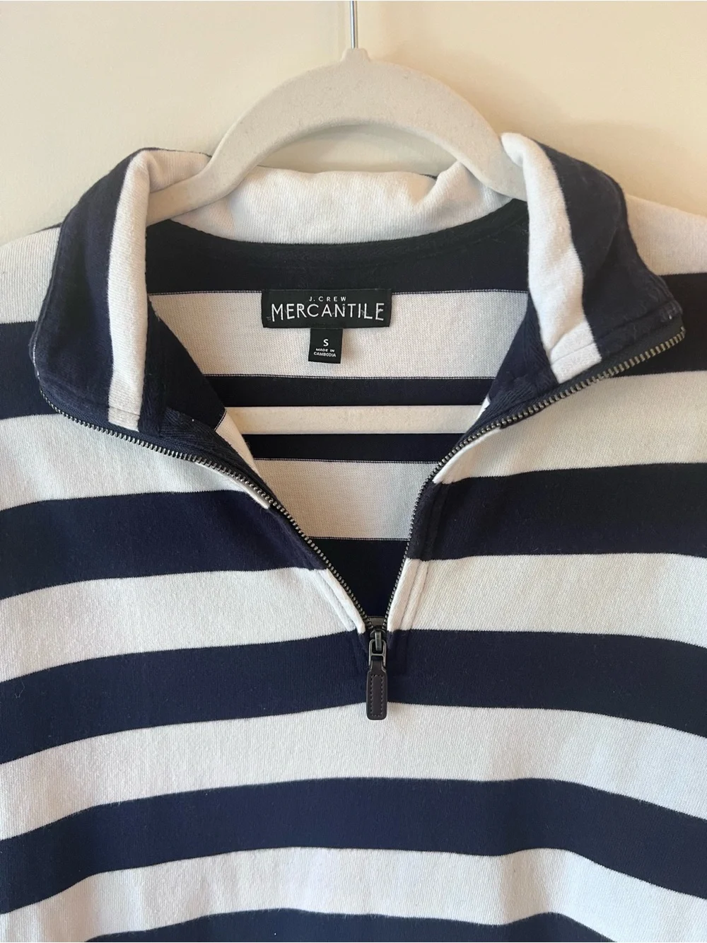 J.Crew Mercantile Women’s Navy White Striped Half Zip Pullover 100% Cotton